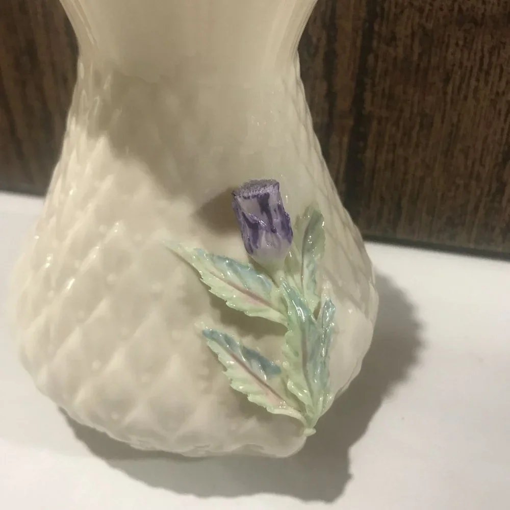 Belleek Ireland Porcelain Thistle Flower Vase 5.25